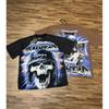 Mens Oversized Graphic Tee With Skull Print Washed Vintage Cotton T-Shirt Loose Fit Short Sleeve Crew Neck