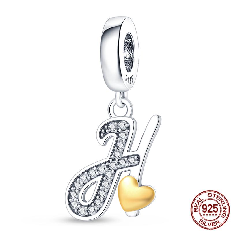 Original Design Anhänger Zirkon Herzform 26 englische Buchstaben A-Z Charm Perlen Passend 925 Original Armband Halskette Schmuck