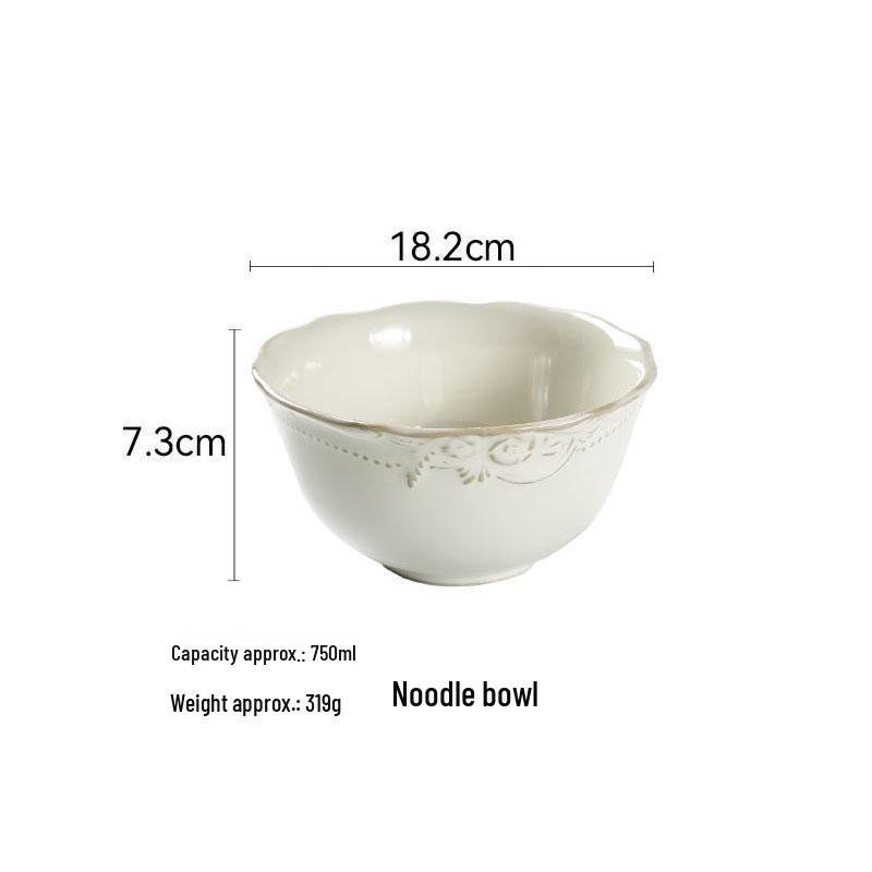 Set de Veselă Ceramică în Stil European cu Relief: Farfurii de cină, Boluri de orez, Boluri de salată și Farfurii pentru friptură