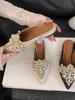 Fashion Pointed Toe Mules For Women 2025 Glitter Slides Shoes Female Slippers Low Jelly New Flat Cover PU Fabric Crystal Hoof Heels Rubb