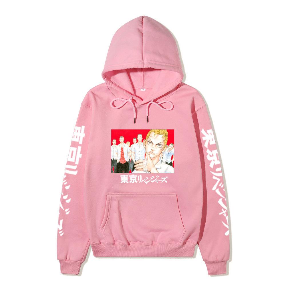 Tokyo Revengers Anime Pullover Hoodie, Takemichi Group Character Print Long Sleeve Sweatshirt Unisex Street Hoodie with Japanese Sleeve Letter