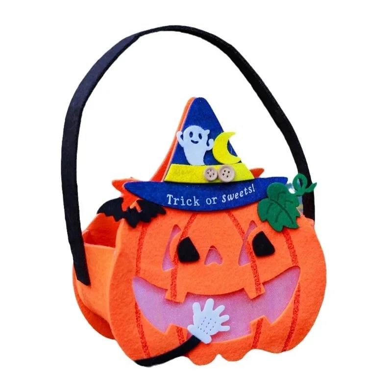 Halloween Party Pumpkin Bucket Orange Pumpkin Basket & Goodies Bag Trick Or Treat Handlebags Pumpkin Baskets Handbags