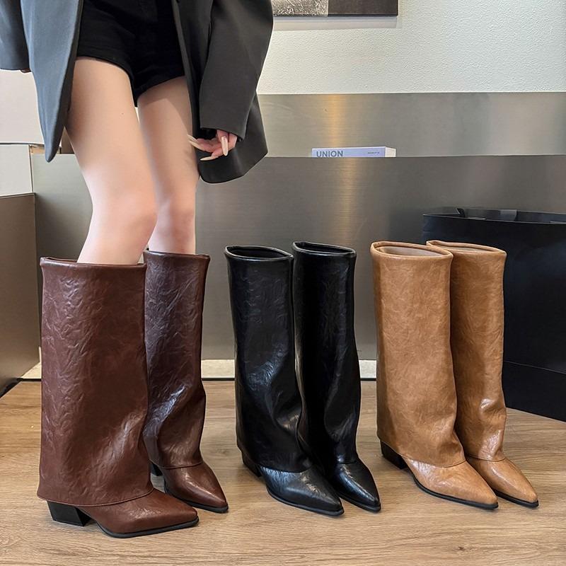 Fashion 2025 New French Tall Boots Pointed Toe Women's Knight Trouser Boots
