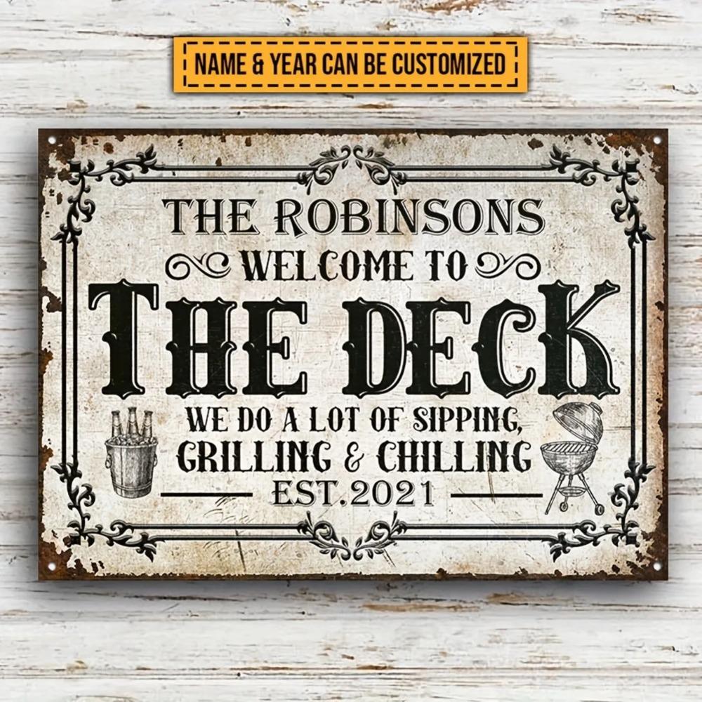 Customizable The Robinsons Deck Rustic Metal Sign Outdoor Patio Yard Iron Decor