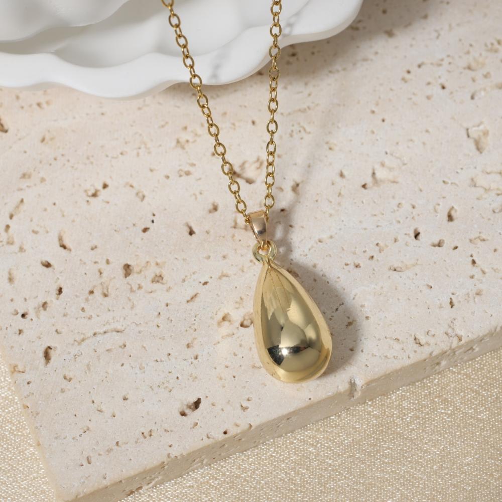 Golden Teardrop Pendant Necklace, Minimalist Dainty Jewelry for Women
