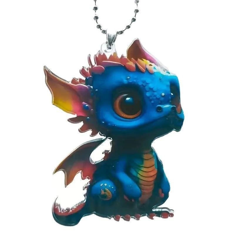 Cute Creative 2d Acrylic Mini Golden Dragon Car Rearview Mirror Decor Pendant