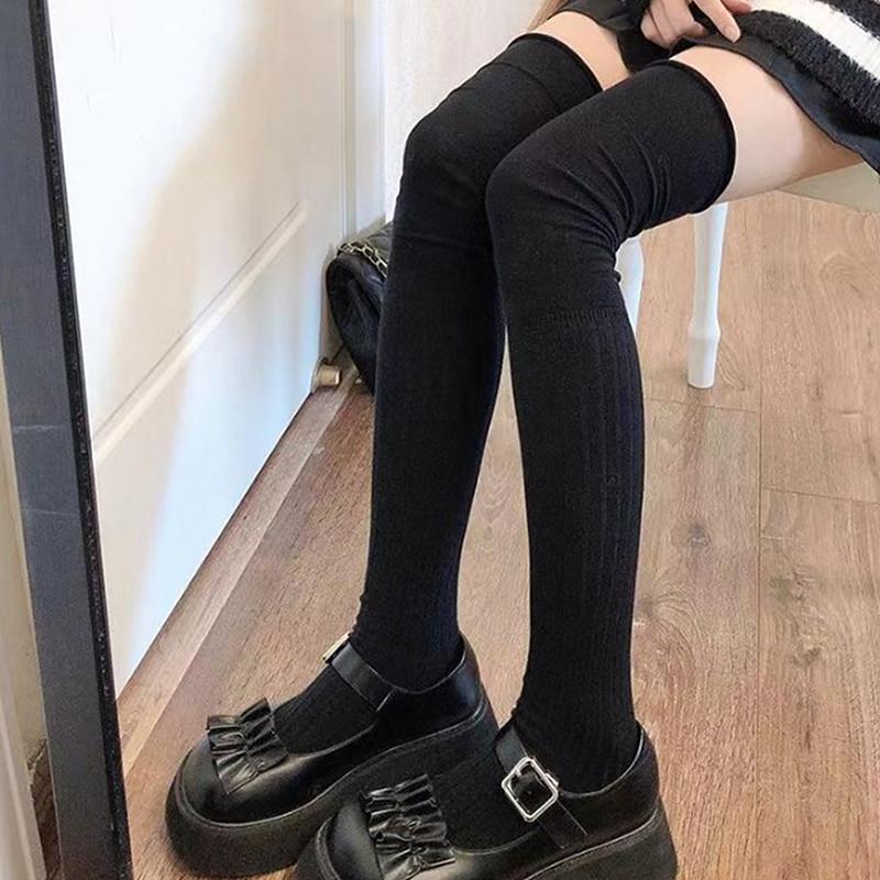 Solid Color Thigh High Stockings Women Trendy Casual Over The Knee Female Long Socks Thermal Warm Cotton Tall Tube Leggings