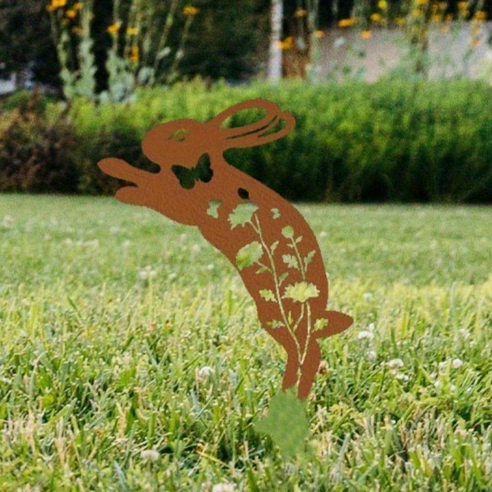 

1pc Metal Rabbit Garden Stake Outdoor Iron Art Decor Unique Yard Ornament TY6209-xiu