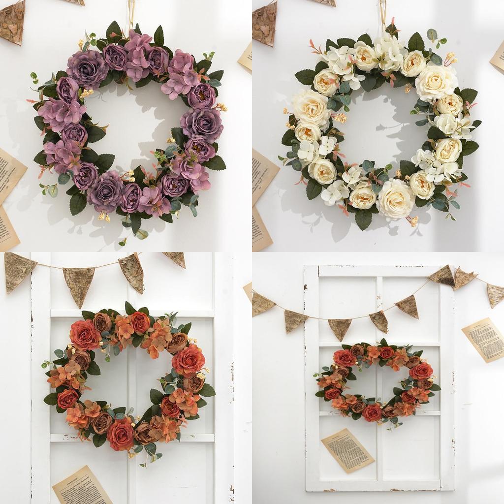 Autumn Artificial Peony Wreath With Silk Flowers For Holiday Door Wall Decor