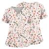Top Medico a V con Stampa Floreale, Tasche, Spacchi Laterali, Manica Corta, Uniforme da Infermiera per Donna