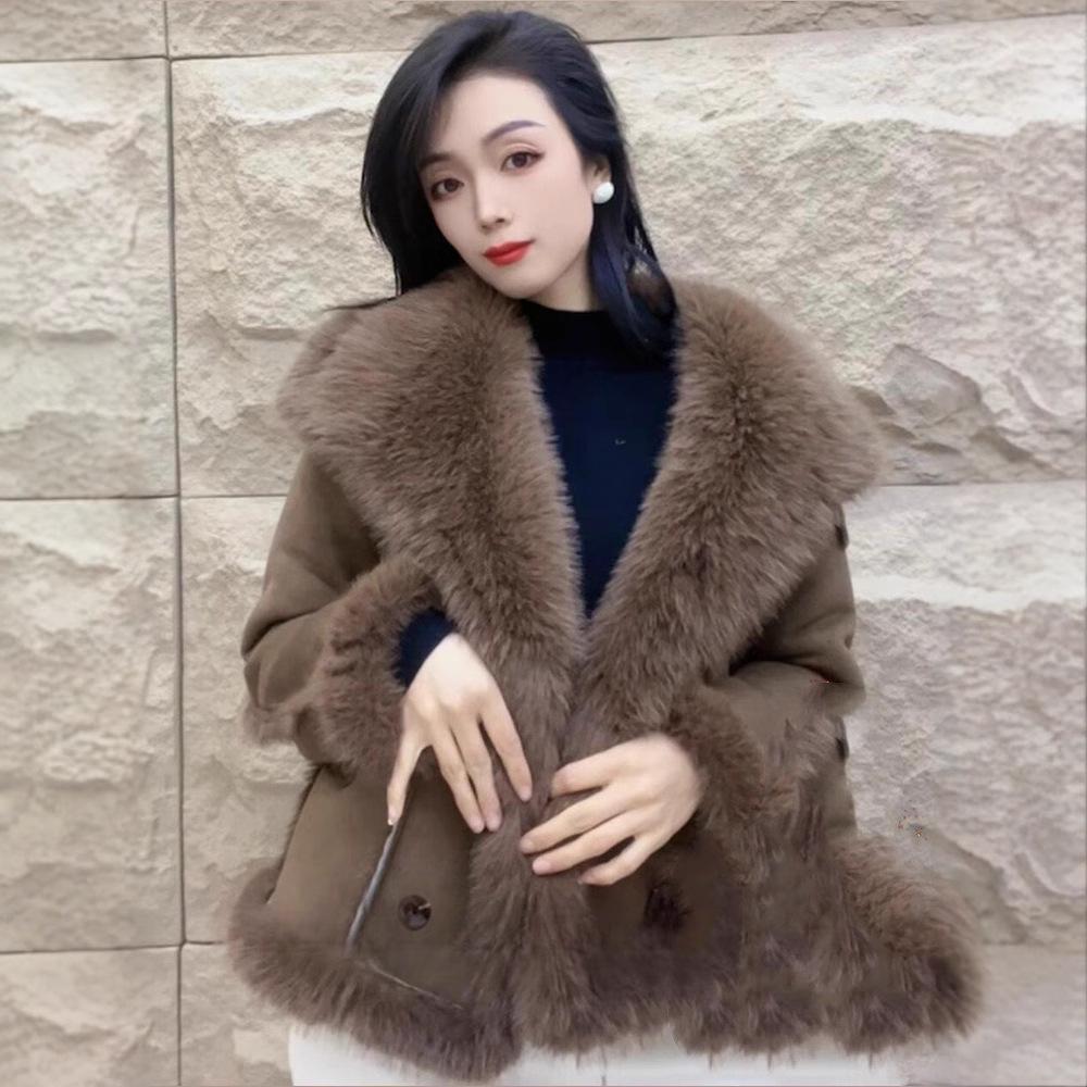 

Женское пальто из овчины - Зимняя мода 2024, Свободный крой, Утепленное флисовой подкладкой пальто высокого класса XL