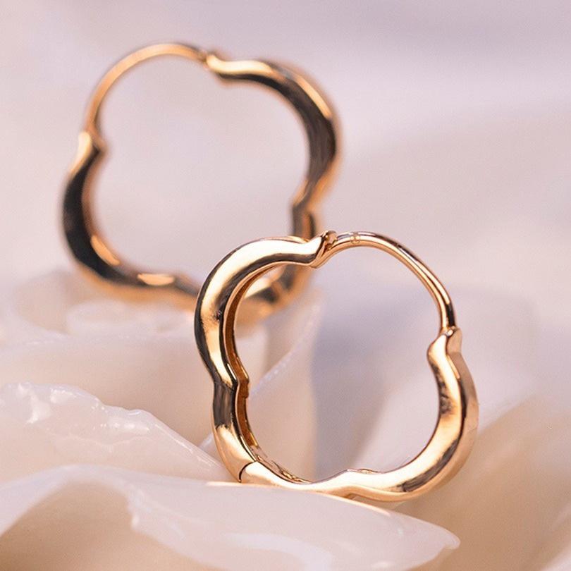 S925 Gold-Plated Four-Leaf Clover Ear Cuff with Pure Silver Studs - Simple  Versatile Women s Earrings Champagne Gold Pair