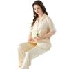 Cute And Simple Polka Dot Printed Pajamas Women'S Summer Cool Ice Silk Loungewear Short Sleeves And Trousers Can Be Worn Outside