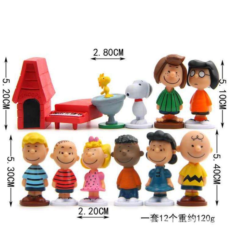 Kawaii 12Pcs Peanuts Hand-made Office Cartoon Snoopy Model Fresh Gardening Micro Landscape Doll Ornaments Girl Gift