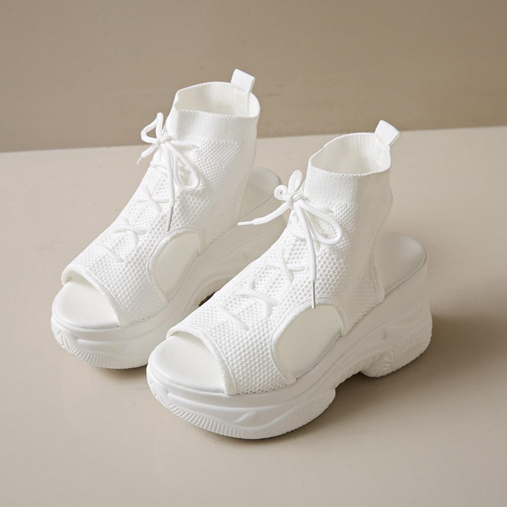 Fashion 2025 New Summer Fashion Comfortable Round-toe Wedge Light Roman Sandals Non-slip Thick-soled Lace-up Casual Sneakers for Women