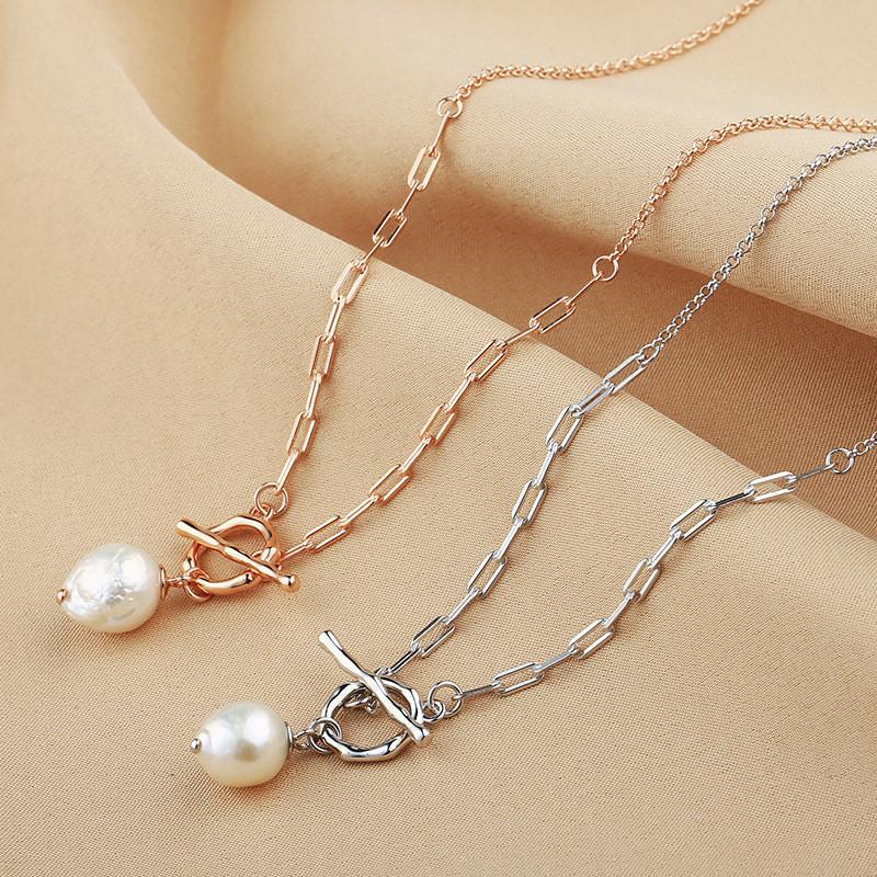 Elegant Minimalist Stainless Steel Baroque Pearl Necklace Perfect For Casual Chic Outfits