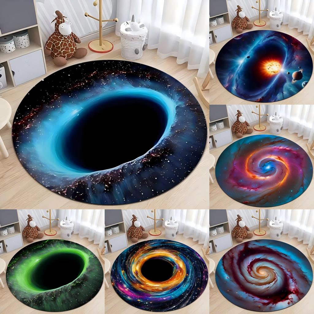 3D Cosmic Black Hole Printed Round Rugs Non-Slip Machine Washable Carpet Kid Bedroom Round Carpets Living Room Floor Mat