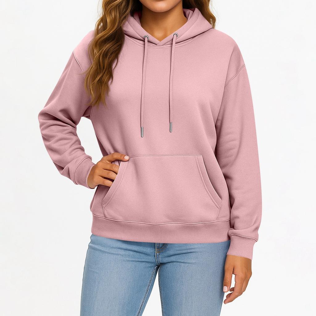 Women's And Men's Fashion Solid Color Long Sleeved Hooded Pullover With Pockets Casual Adult Sweatshirt Top