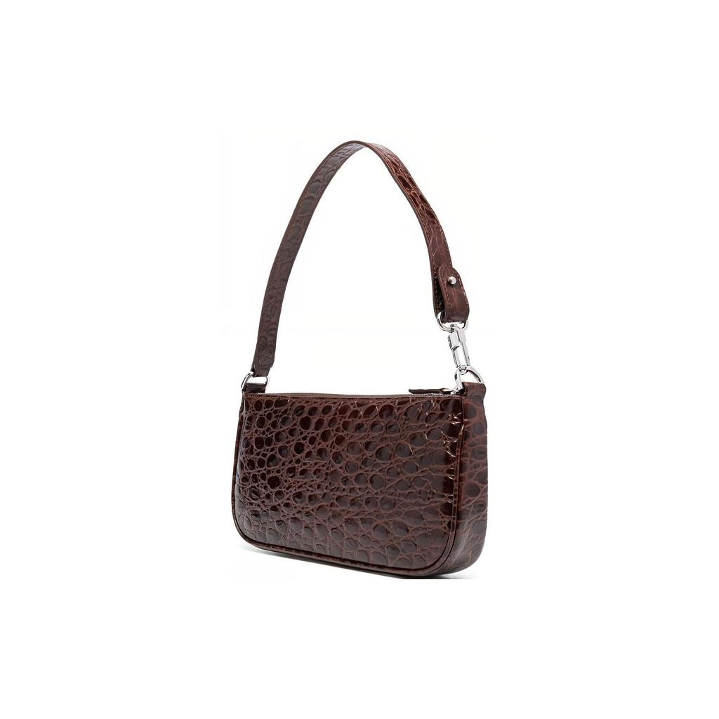 By Far Crocodile Pattern Embossed Zipper Closure Leather Mahjong Bag Handheld Shoulder Bag Women bags Brown 22PFRCLSSEQCCEMED