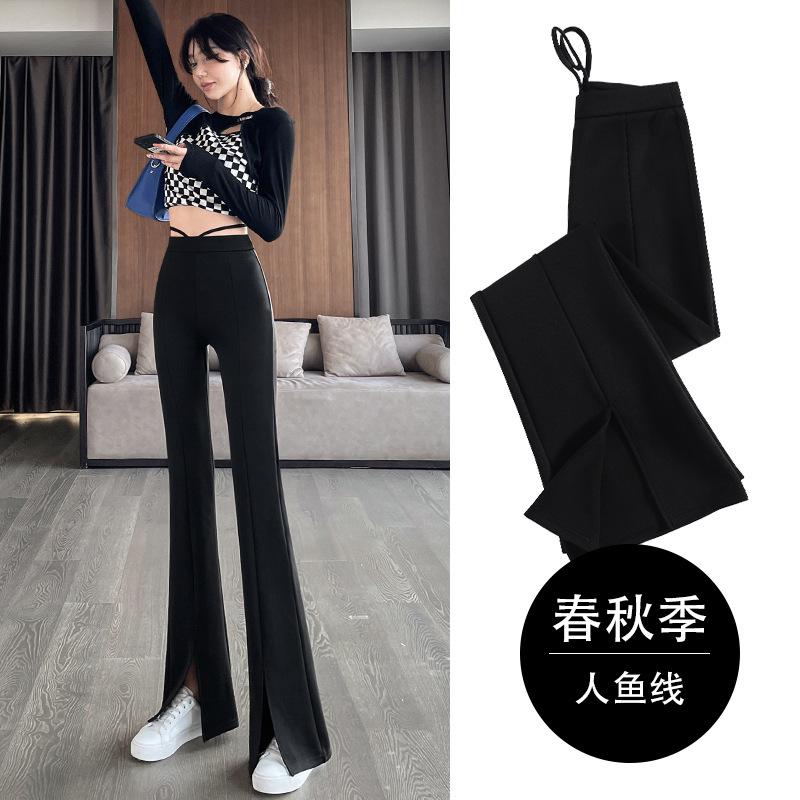 

Микро расклешенные брюки Детские Весна и Осень Новые Повседневные С высокой талией Прямые Зауженные Черный Костюм Брюки-клеш 3XL fits 131-70kg