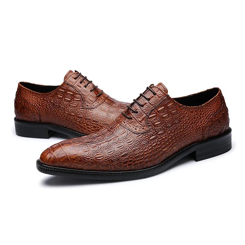 Fashion Men's Luxury Crocodile Pattern Genuine Leather Shoes Handmade Vintage Casual Custom Pointed Toe Oxford Dress Shoes