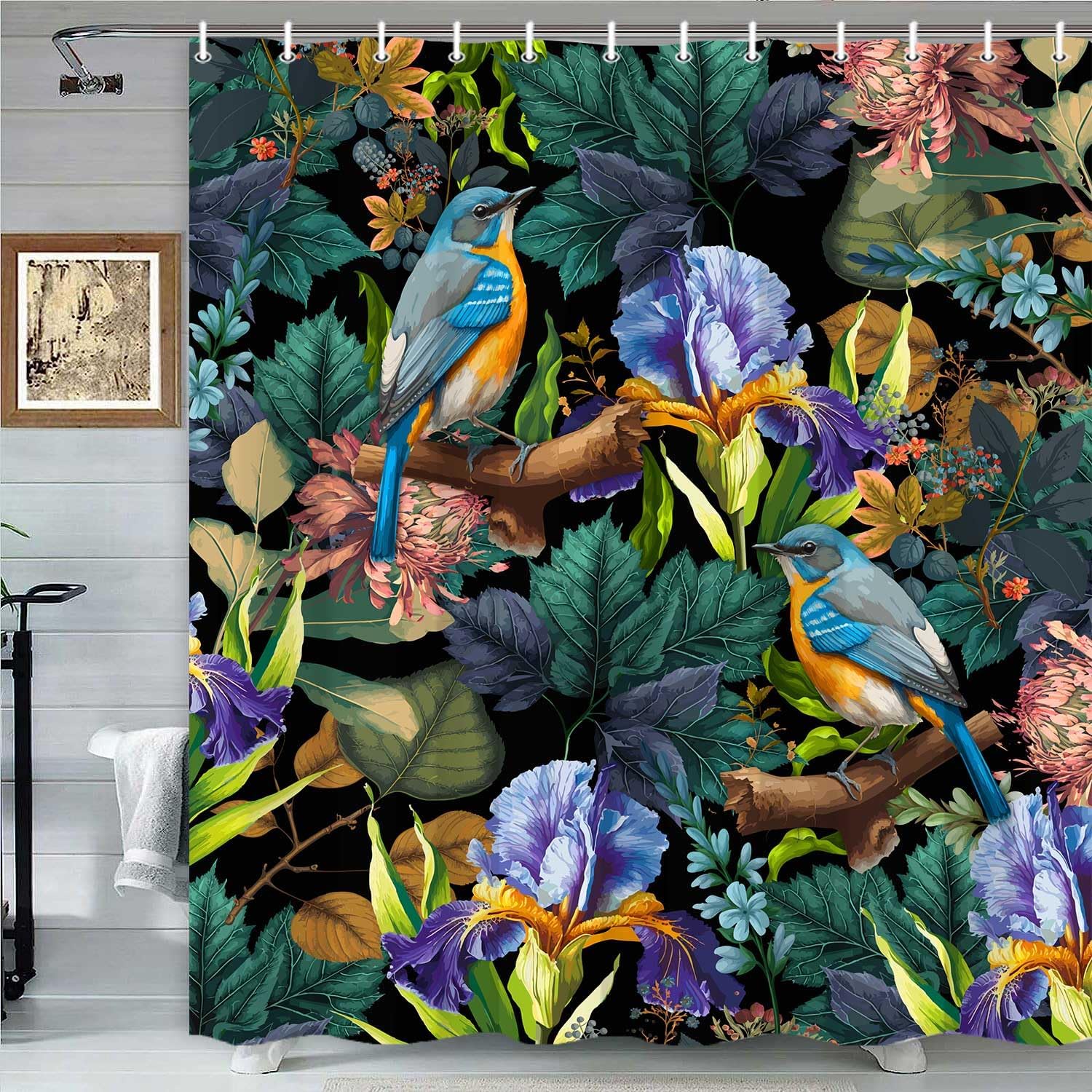 

Torich Black Boho Floral Shower Curtain, Unique Colorful Bohemian Mandala Beautiful Dark Flower Leaves Bathroom Curtain, Mid Cen W60H190(CM)-1 Pcs