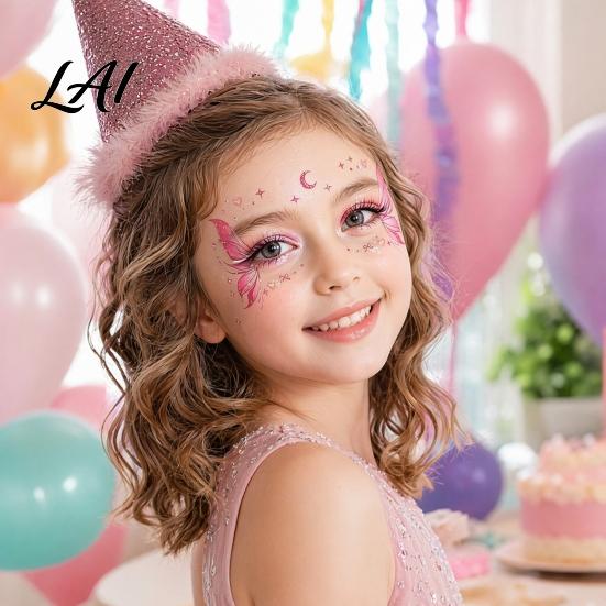 Eye Tail Stickers 5 Sheets Glitter Butterfly Stickers Temporary Face Tattoos for Kids Party Kids Cartoon Decals Festival Makeup Decor Easy Makeup