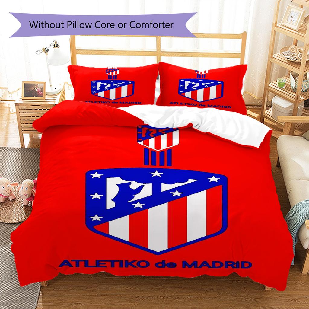 Atletico Madrid Logo Muster Bettwäsche Set Bettbezug Kissenbezug Heimdeko Geschenk (1 Bettbezug + 2 Kissenbezüge, ohne Füllung)