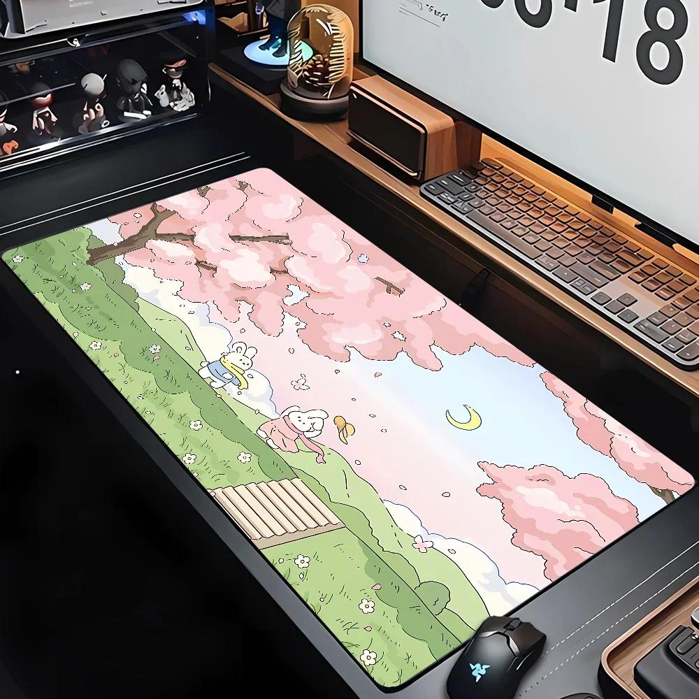 Cute Rabbits Anime Mouse Pad Large Computer Office Game Table Mats XXL Rubber Anti-slip Gaming Keyboard Mousepads Long Desk Pads