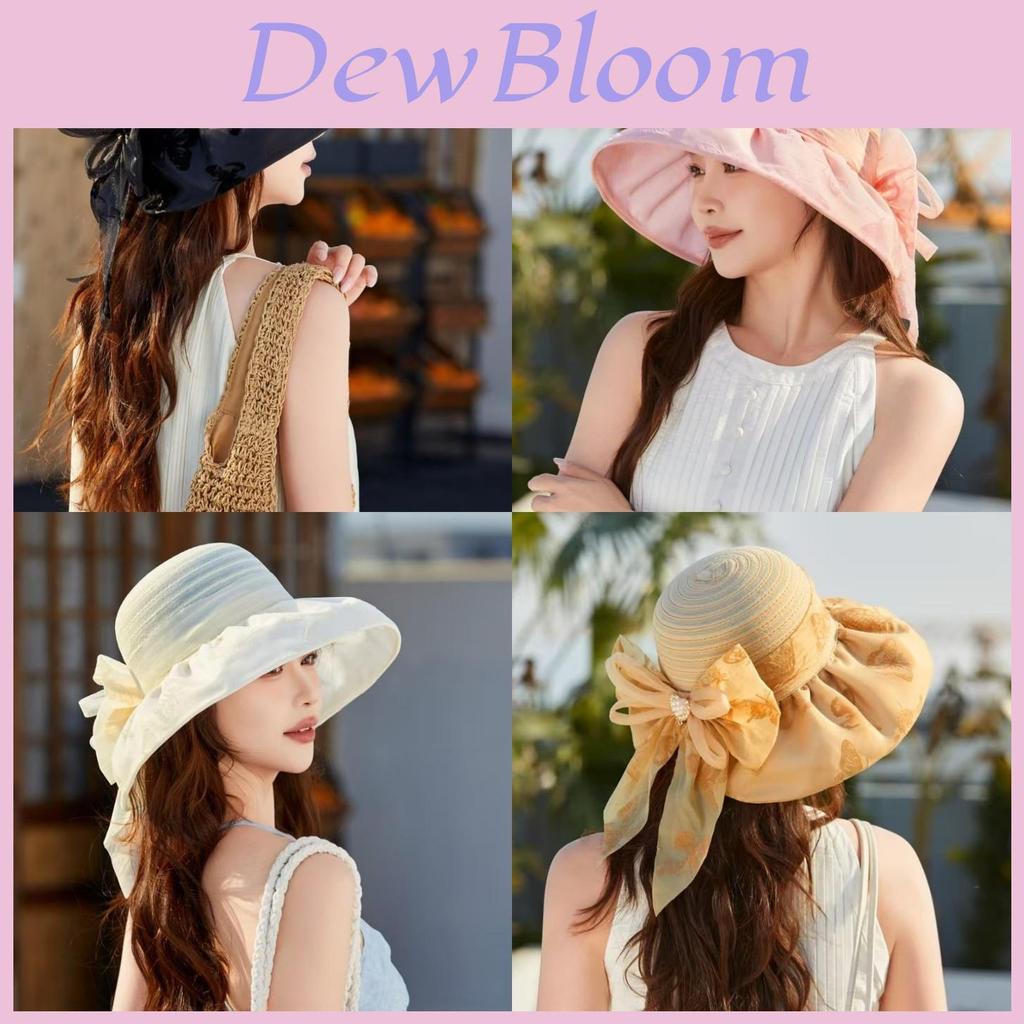 Summer Sun Protection Hat For Women With Butterfly Bow And Floral Pattern Polyester Material