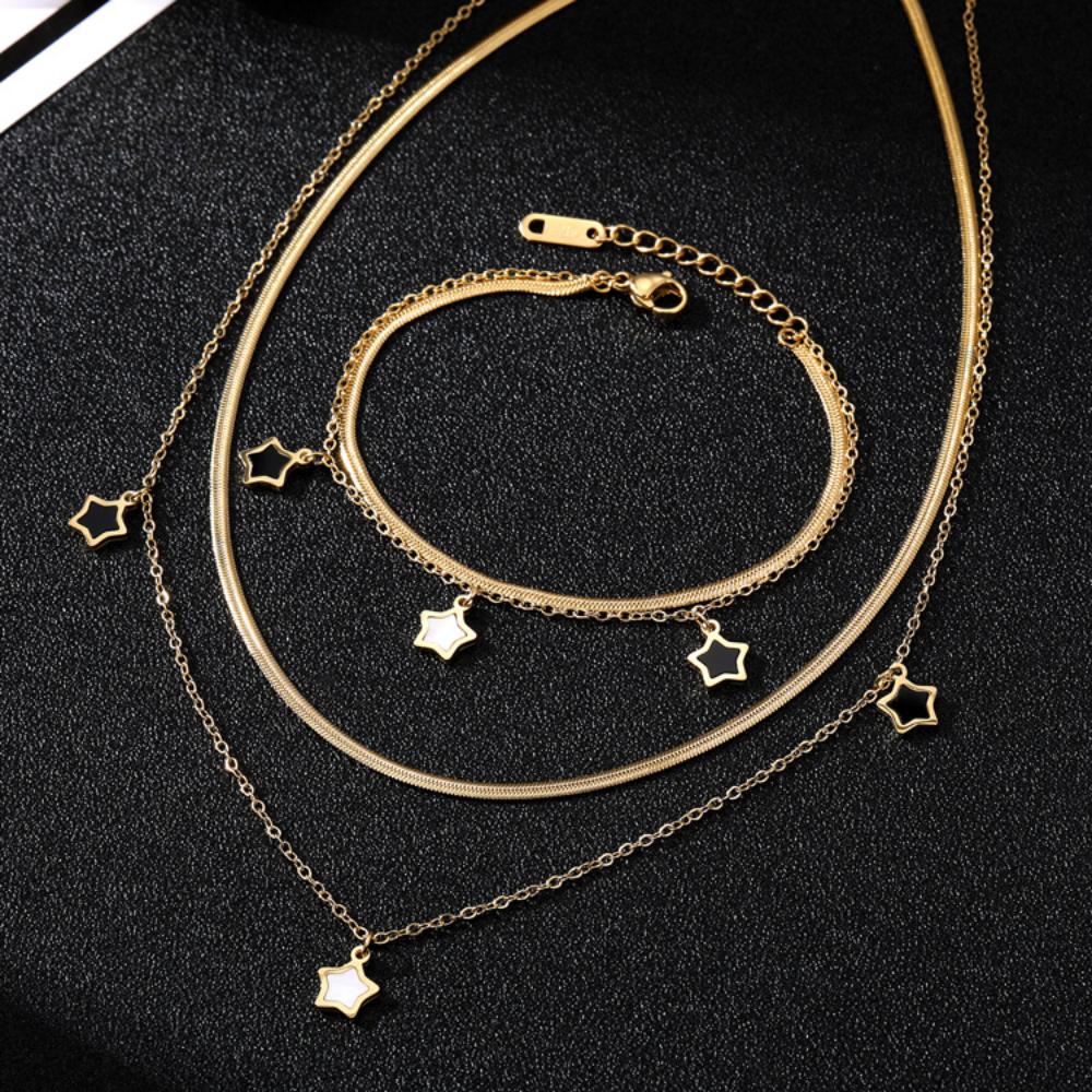 Fashion Star Pendant Necklace Women Elegant Charm Necklace Simple Double Layer Girl Gift Collar Chain Gift Sweater Chain