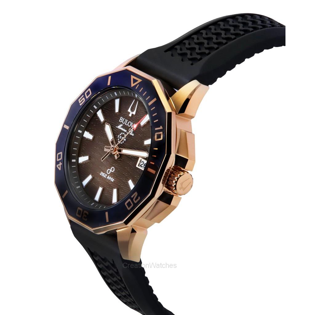 BULOVA Marine Star Curea din silicon neagră cadran maro Ceas de scafandru Precisionist Quartz 200M 98B421 pentru bărbați