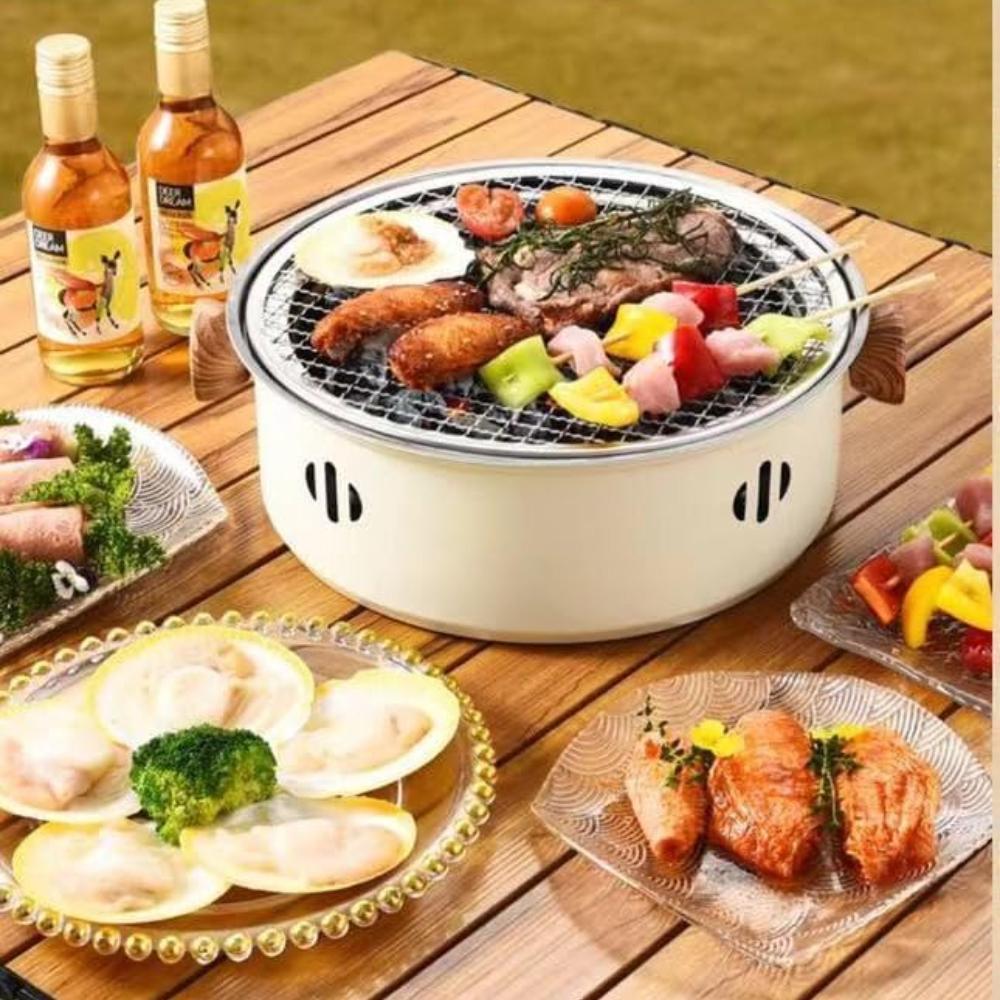 Koreanischer BBQ-Grill, Holzkohlegrill, Edelstahl, Outdoor-Camping, Kochen, Tee um den Grill herum