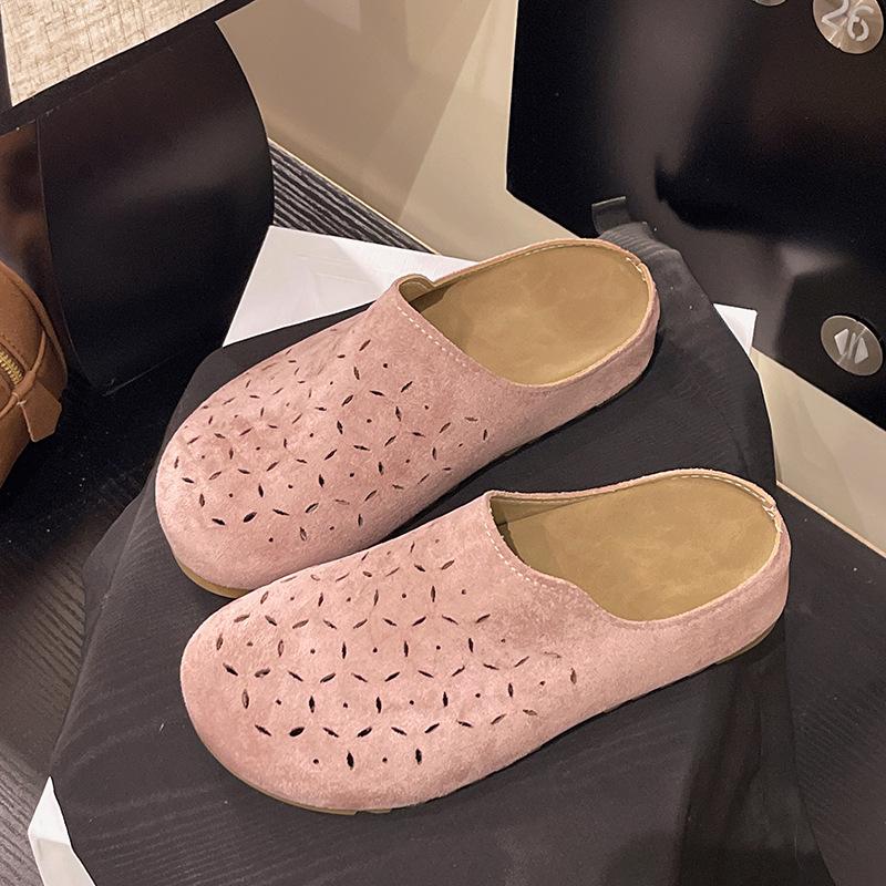 New cowhide thick-soled bag head half slippers women's summer wear hollow hole shoes one foot sandals