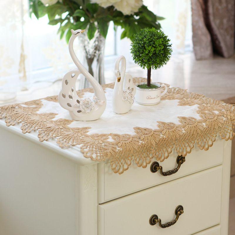 High-End Embroider Bedroom Nightstand Cover Fabric Craft Cover Cloth Embroidered Idyllic European Dust Towel Tablecloth Tablecloth Square Towel