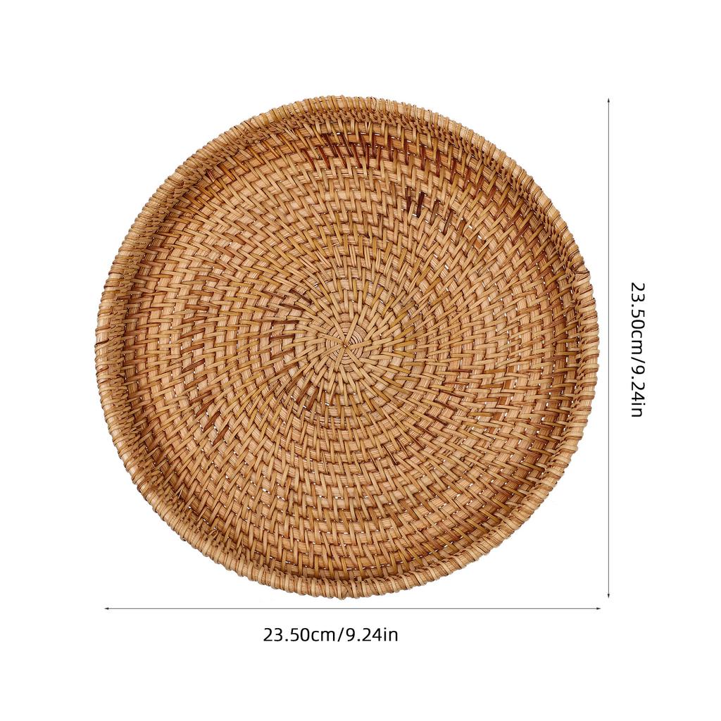 Woven Rattan Dessert Tray Wear-Resistant Anti-Fall Multi-Function Household Fruit Plate Stackable Serving Tray for Snacks Cakes