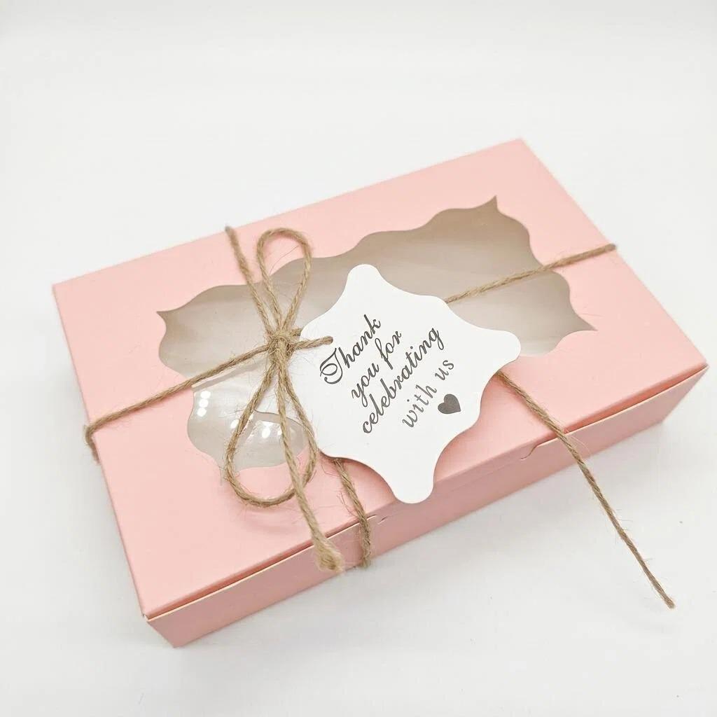 White & Pink Kraft Paper Box with Window for Cakes, Cookies, Muffins, and Egg Tarts