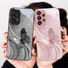 Pearl Butterfly Gradient For Samsung Galaxy S23 24 Plus S20 21 FE S25 Ultra A70 72 73 51 52 53 Tempered Glass Phone Case