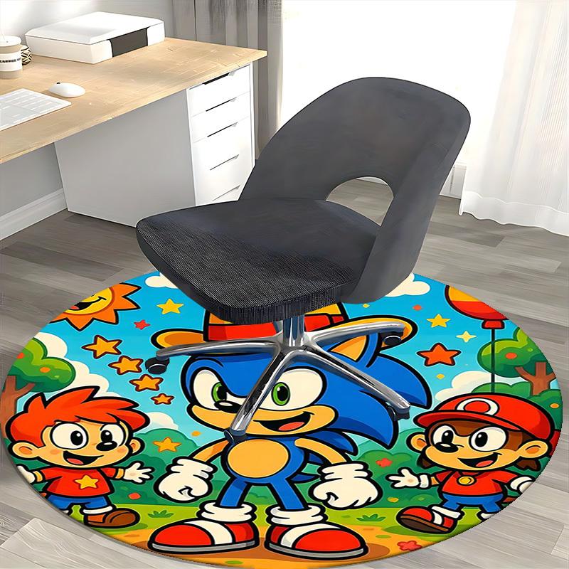 1 szt. Okrągły dywanik z motywem Sonic the Hedgehog Anime - Mata pod krzesło biurowe, Antypoślizgowy dywanik do dekoracji domu, Salonu, Sypialni, Pokoju gier