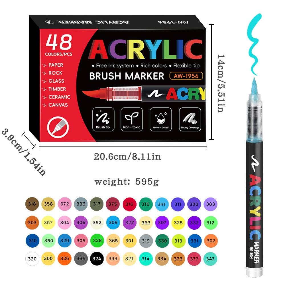 12/24/48/60 Colors Acrylic Marker Pen Paint Brush Pen Painting Coloring Pen DIY Graffiti Art Making School and Office Supplie