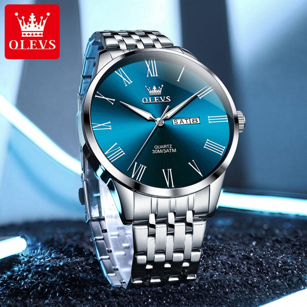 OLEVS Mens Watch Business Quartz Watch Waterproof Luminous Watch For Man Dual Calendar Display Mens Gifts