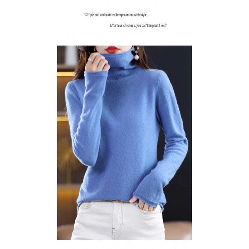 Women's High Neck Wool Sweater - 100% Pure Wool, Rolled Edge for Autumn/Winter - Versatile Cashmere Base Layer Knitwear.