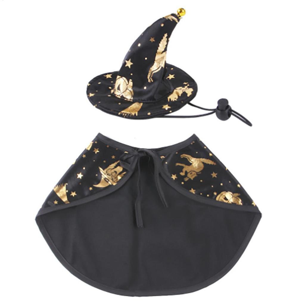 Katzenhexe Kostüm Haustier Halloween Umhang Gold Druck Design Cosplay Umhang Für Katzen Hunde Kleine Tiere Party Festlich Fotografie