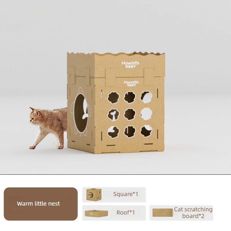 Corrugated Cardboard Cat Climbing Villa Multifunctional Scratching Board Wear-resistant Cat Tower Lightweight Large Game House