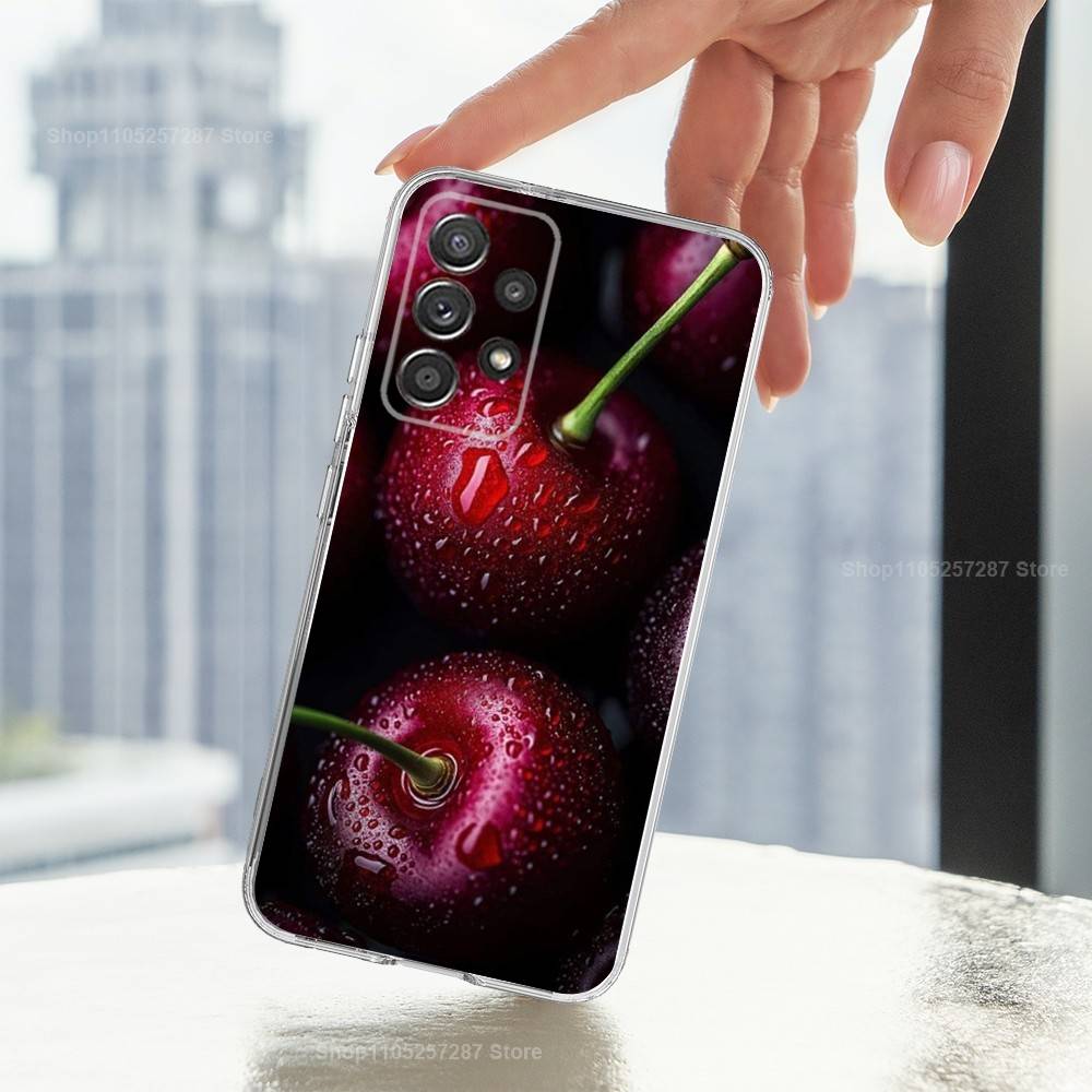 Fruit Tasty Cherry Phone For Samsung A30,71,51,S20,10,9,Ultra,FE,Lite, S21,23,22,PIus,Transparent, Silicone Case
