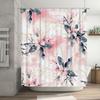 Luxury Watercolor Floral Shower Curtain Pink Black Decorative Bathroom Fabric Waterproof Liner for Bathtub or Knees High Hangers