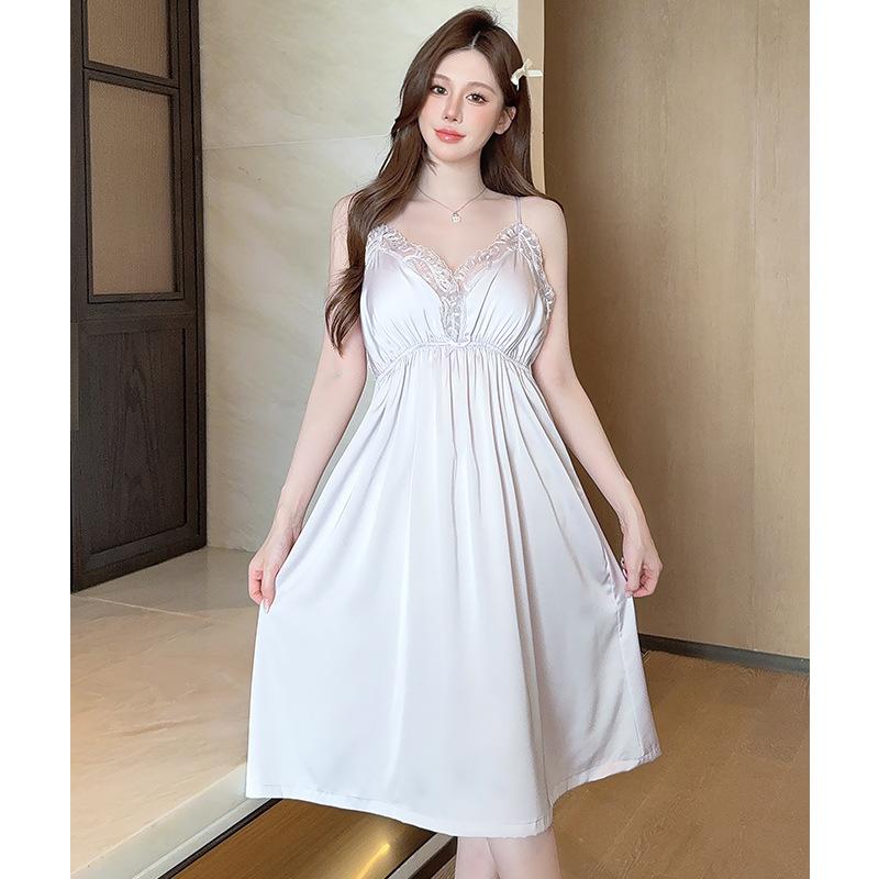 Ice silk pajamas with chest pads, sexy suspender pajamas, nightgowns, two-piece set, ice and snow silk long skirts, backless loungewear women's