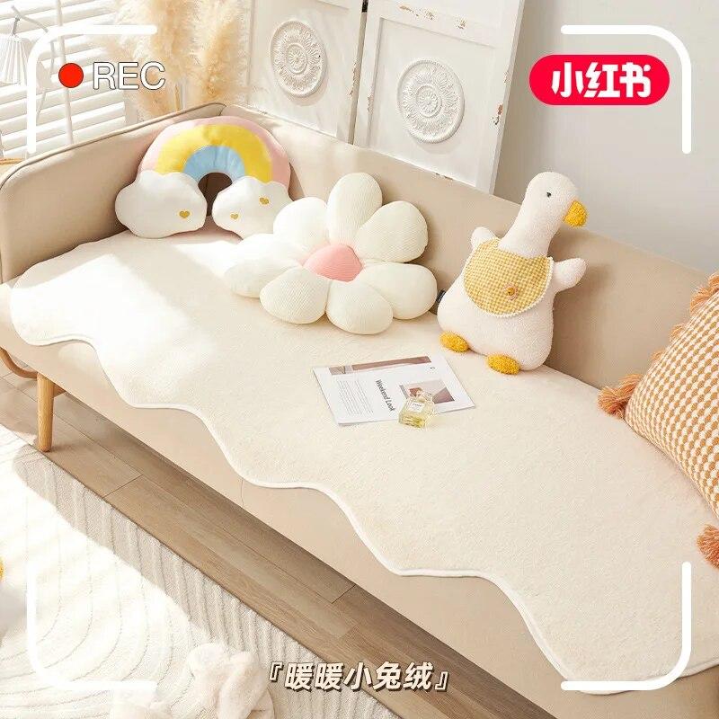 Copertura Peluche Coniglio Invernale per Divano Calda Ispessita Teli Copridivano Universali Antiscivolo Tappetino per Divano Coperta Cuscino per Divano Soggiorno