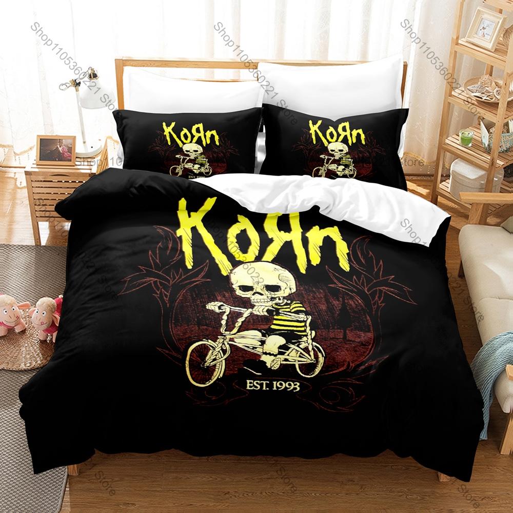 KoRn Raw Dark Gothic 90s Underground Nu Metal Horror Aesthetic Heavy Rock Bedding Set Duvet Cover + 2 Pillowcases All Season Use