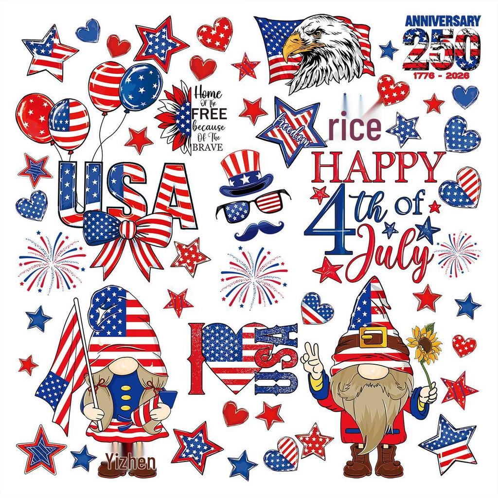 Patriotic Gnome Window Stickers: Stars & Stripes Electrostatic Decor